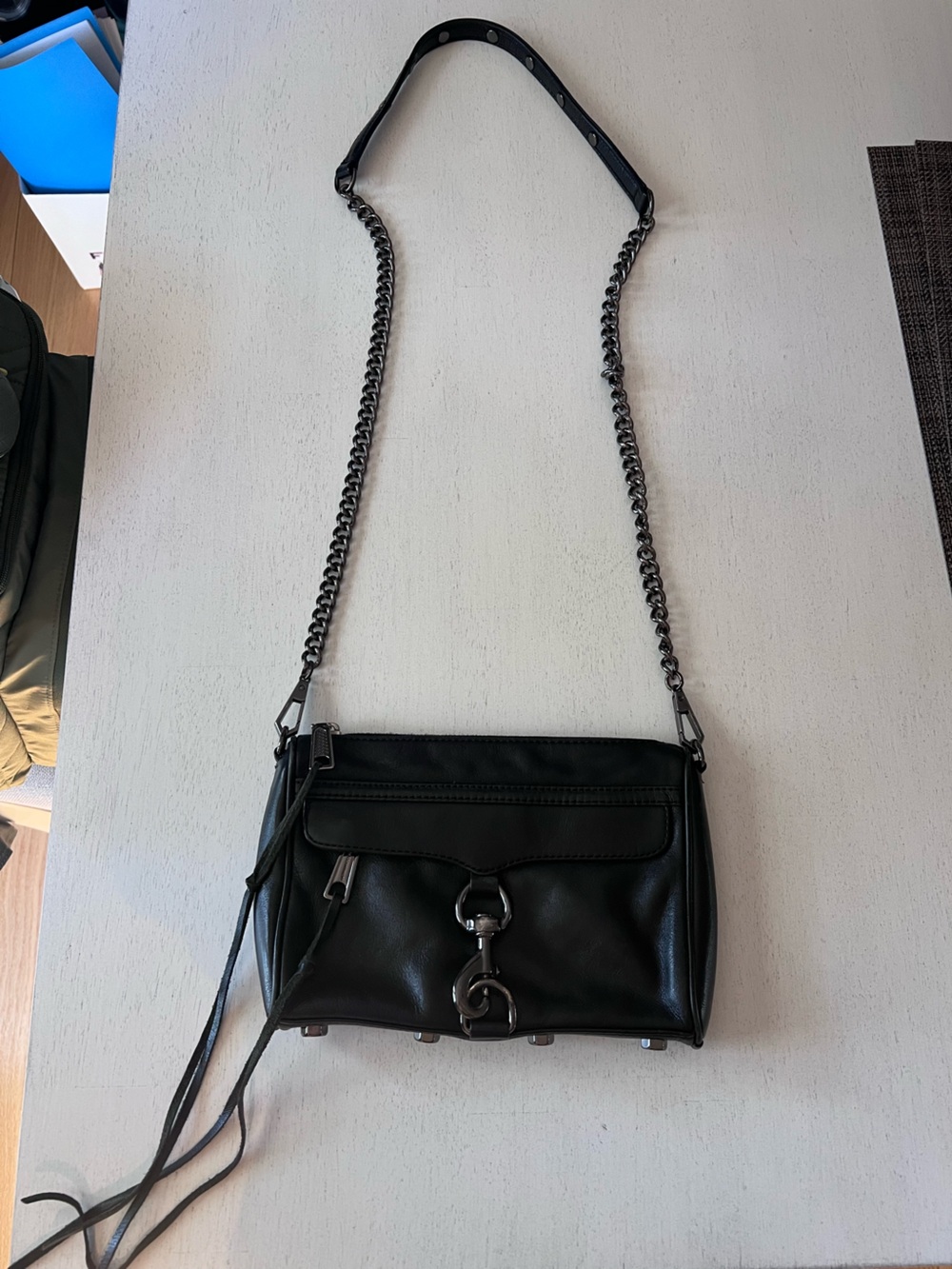 Rebecca Minkoff Black Leather Crossbody Bag with Chain Strap